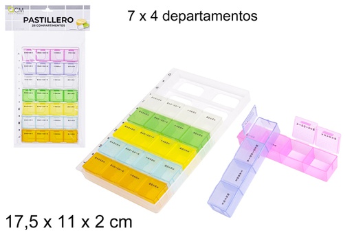 [102367] Caixa de comprimidos de plástico 28 compartimentos semanais 17,5x11 cm