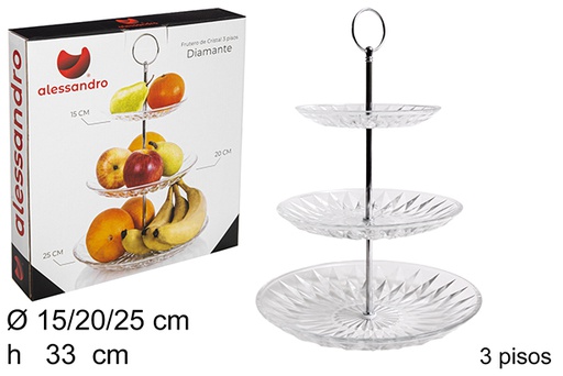 [102579] Bol à fruits en cristal de diamant 3 étages