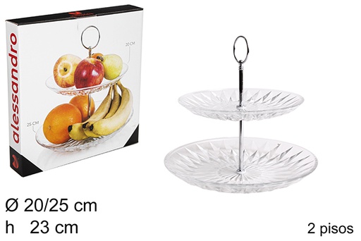 [102580] Coupe à fruits en verre diamant à 2 étages 20/25 cm 