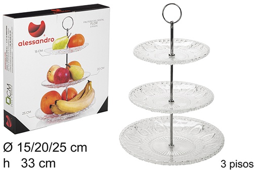 [102584] Bol à fruits en verre à fleurs à 3 étages 15/20/25 cm