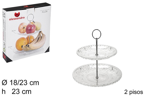 [102586] Bol à fruits en verre à fleurs à 2 étages 18/23 cm