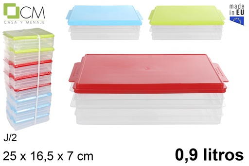 [102627] Pack 2 fridge tray with assorted colors lid 0,9 l.