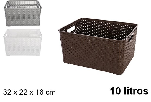 [102680] Panier en plastique rotin Séville blanc/argent/wengé 10 l.