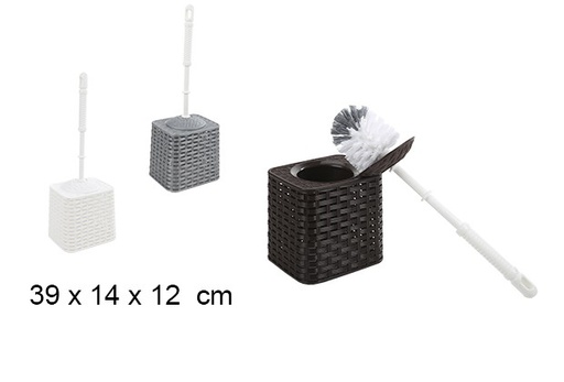 [102689] Porta-escova de vaso sanitário de plástico rattan prata/branco/wengué