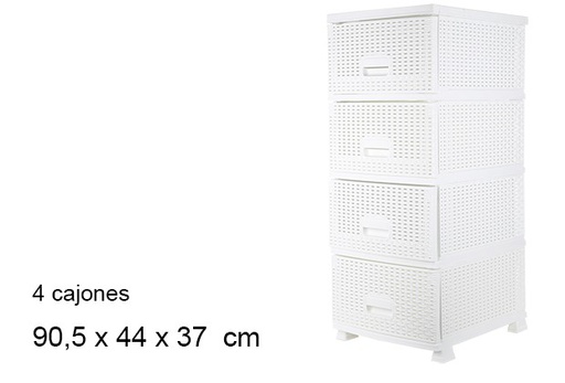 [102720] Commode en plastique rotin 4 tiroirs blanc