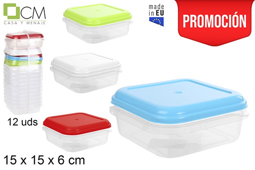 [102792] Squared lunch box with colored lid 15 cm