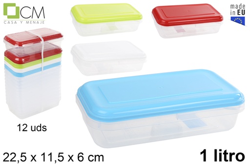 [102794] Rectangular lunch box with assorted colors lid 1 l.