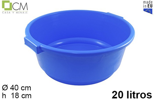 [103023] Bassine ronde en plastique bleu avec poignee 20 l.