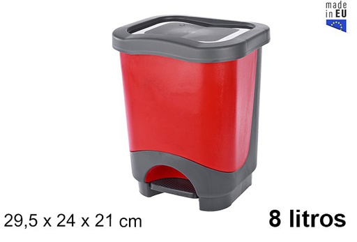 [103233] Red plastic trash can with lid 8 l.