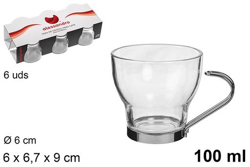 [104230] Pack 6 taza cristal cafe con asa metal 100 ml